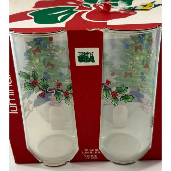 Luminarc Noel Christmas Tree Gifts Set 4 Glass Tumblers 16 oz New Vintage Stock - Picture 3 of 7